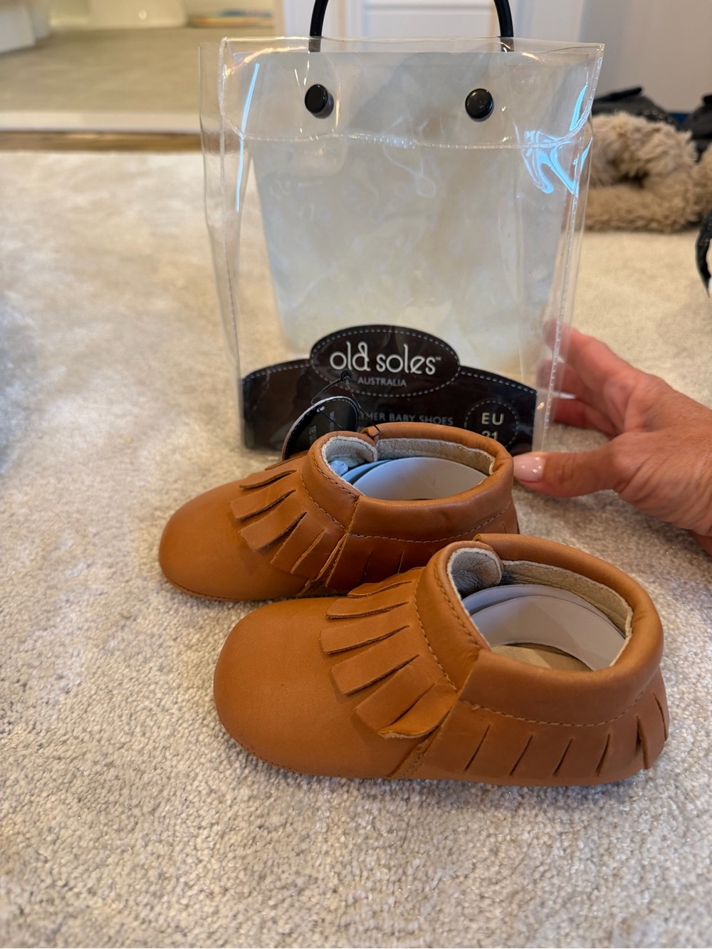 Old Soles Baby Fringe Moccasins in Tan Brown